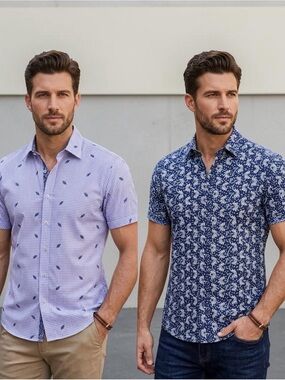 ROBERT GRAHAM Bundle: 2 Classic Fit Short Sleeve Button Ups Size S